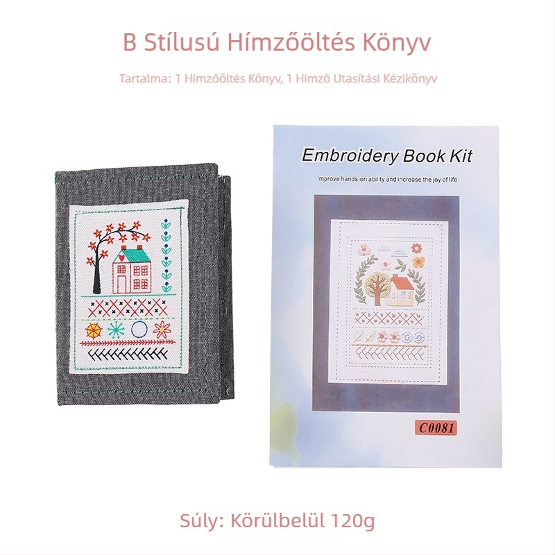Lenvászon-hímzés technikáihoz készült hímzőkönyv készlet — kezdő hímző útmutató