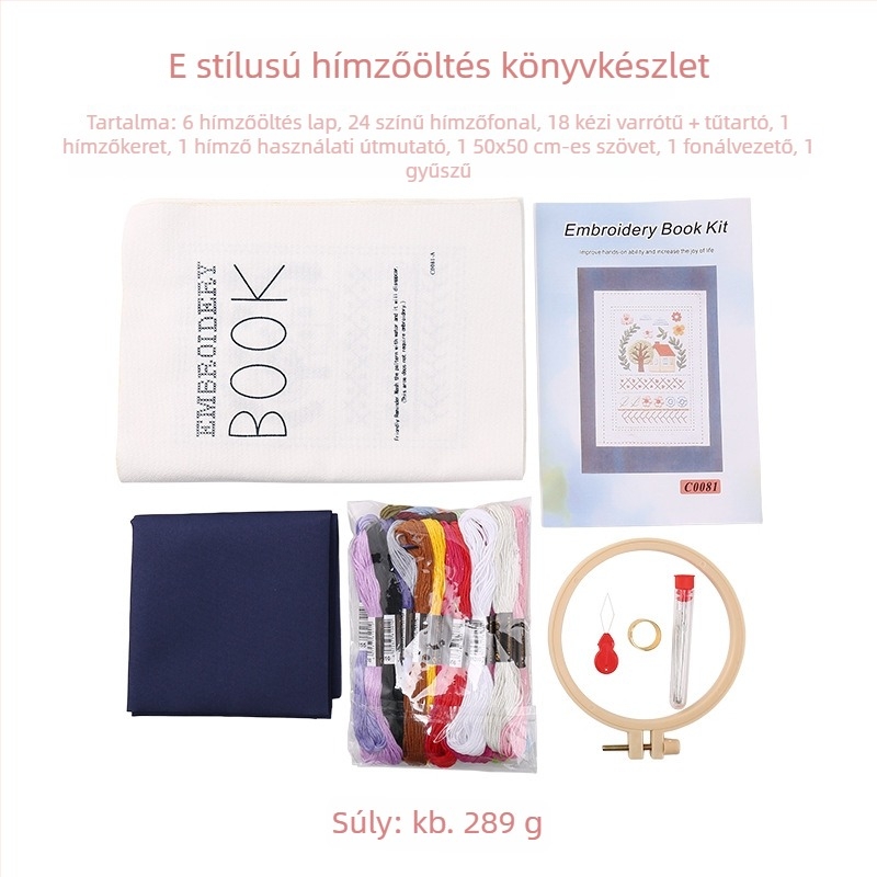 Lenvászon-hímzés technikáihoz készült hímzőkönyv készlet — kezdő hímző útmutató