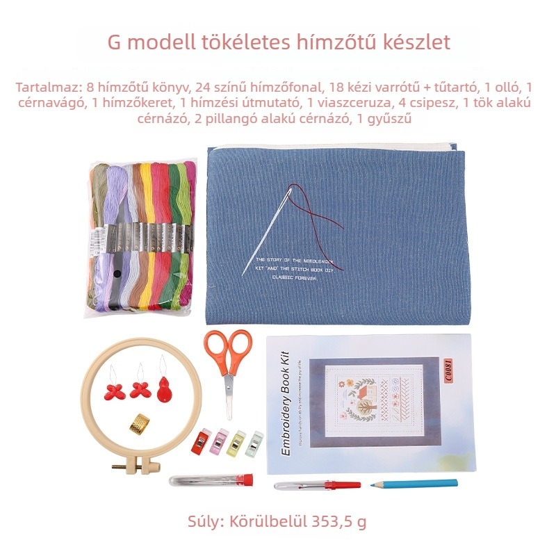 Lenvászon-hímzés technikáihoz készült hímzőkönyv készlet — kezdő hímző útmutató
