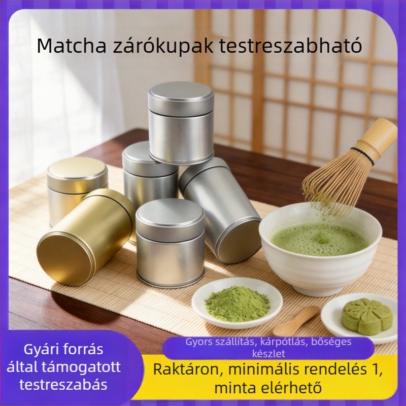 Matcha teás konzervdoboz, kör alakú, 60 ml, élelmiszer-minőségű