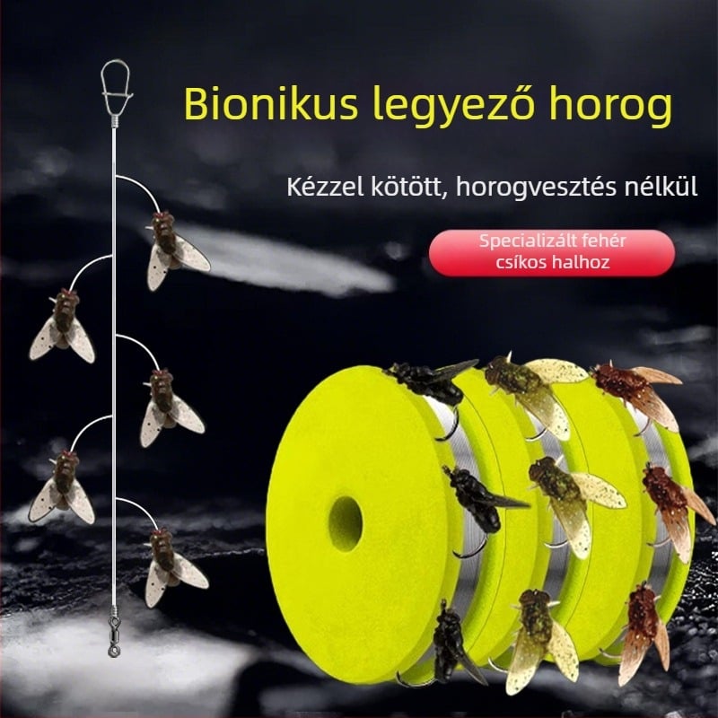 Legyezőhorgászat felszerelés: kötött damil, muha horog és csali