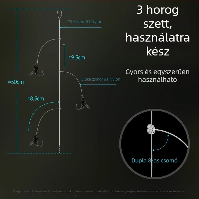 Legyezőhorgászat felszerelés: kötött damil, muha horog és csali