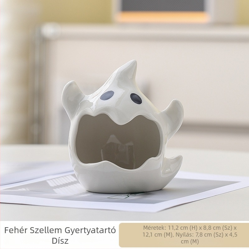 Halloween-szellem gyertyatartó fehér porcelánból, kézzel készült, kis tartó aromaterápiás gyertyákhoz