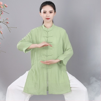 Uniszex Tai Chi ruha géz- és len anyagból, légáteresztő, kínai stílusú nyári edzőruha