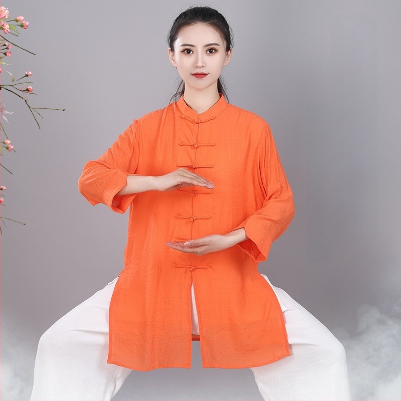 Uniszex Tai Chi ruha géz- és len anyagból, légáteresztő, kínai stílusú nyári edzőruha