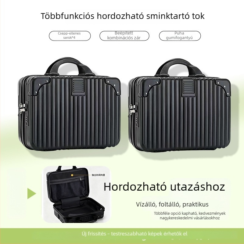 16 hüvelykes ABS utazókoffer, csíkos retro design, hordozható kézipoggyász