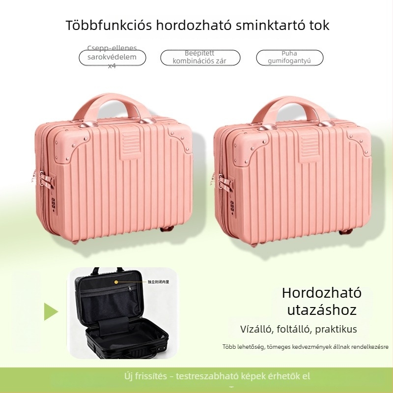 16 hüvelykes ABS utazókoffer, csíkos retro design, hordozható kézipoggyász