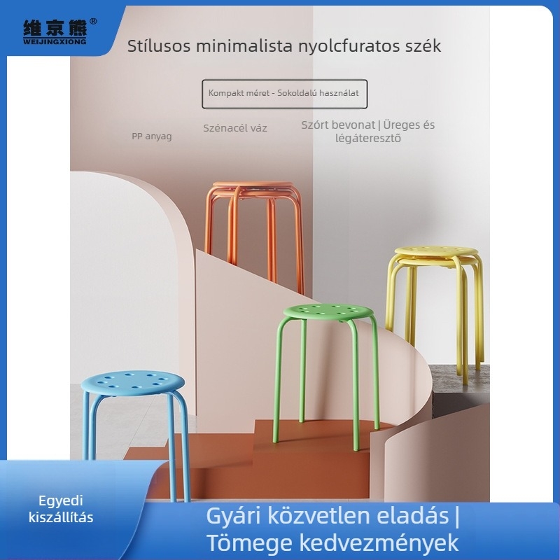 Kör alakú otthoni használatra szánt szék, étkezőszék, vastag ülés, egyszerű modern kialakítás, vas lábak, halmozható