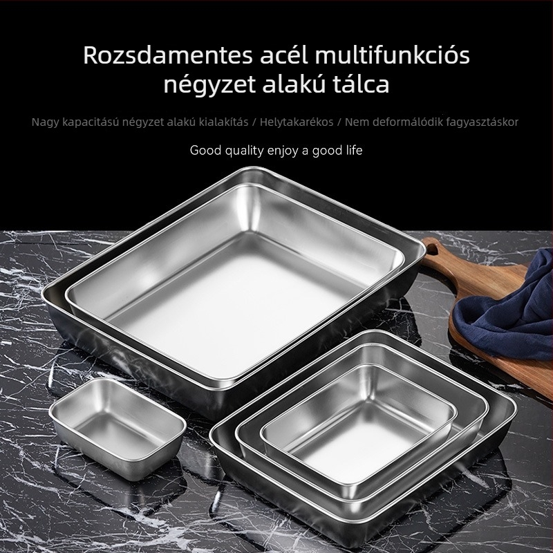 Megvastagított rozsdamentes acél négyszögletes/téglalap alakú lap hideg ételekhez, gőzölt süteményekhez és sült ételekhez