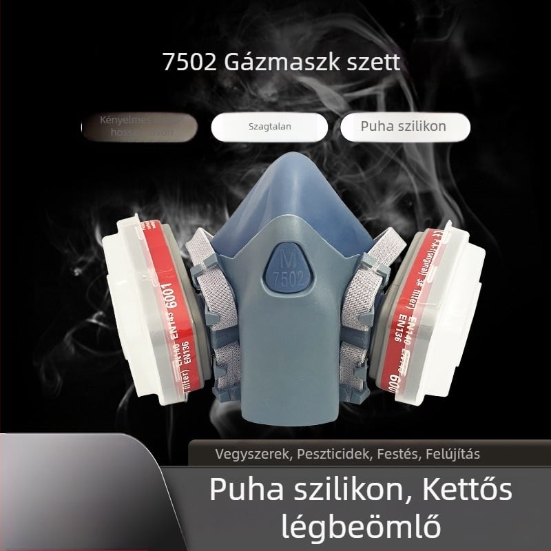 7502 Szilikon gázmaszk kettős szűrővel, kémiai gőzök és formaldehid védelemmel, páramentes