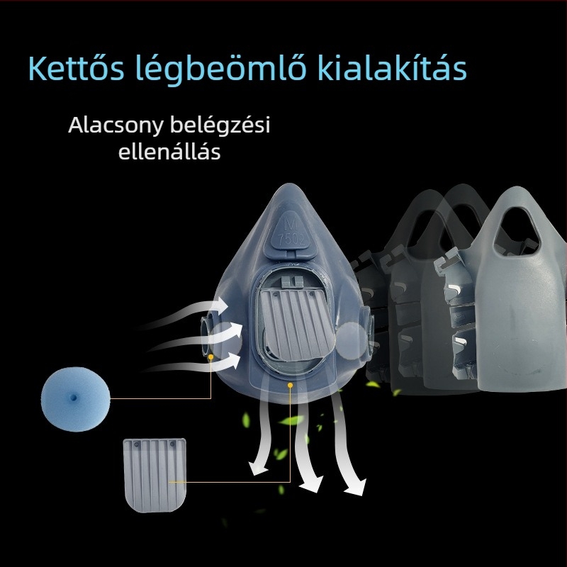 7502 Szilikon gázmaszk kettős szűrővel, kémiai gőzök és formaldehid védelemmel, páramentes