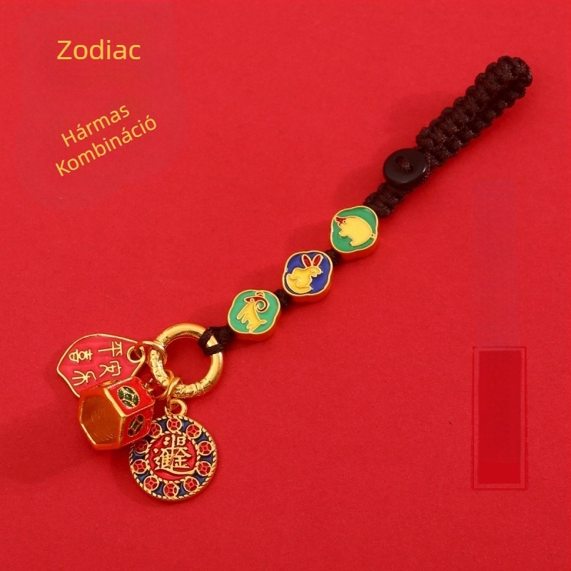 12 állatövi jel amulett kulcstartó, 2024-es zodiákus év, kínai stílusú medál autóhoz és táskákhoz