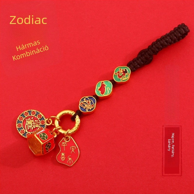 12 állatövi jel amulett kulcstartó, 2024-es zodiákus év, kínai stílusú medál autóhoz és táskákhoz
