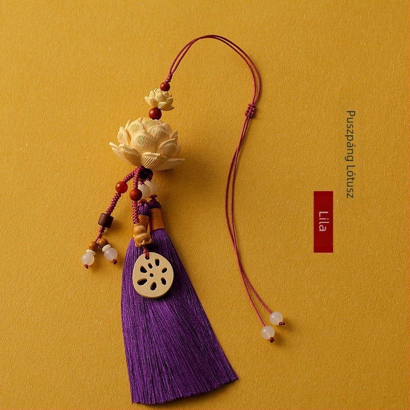 Fa autómedál, Lotus alakú, belső tükörhöz, boxwood és peachwood