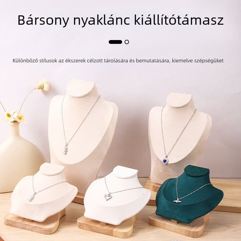 Új retro tömörfa nyaklánc kiállító állvány, függőleges bustformával ékszerekhez