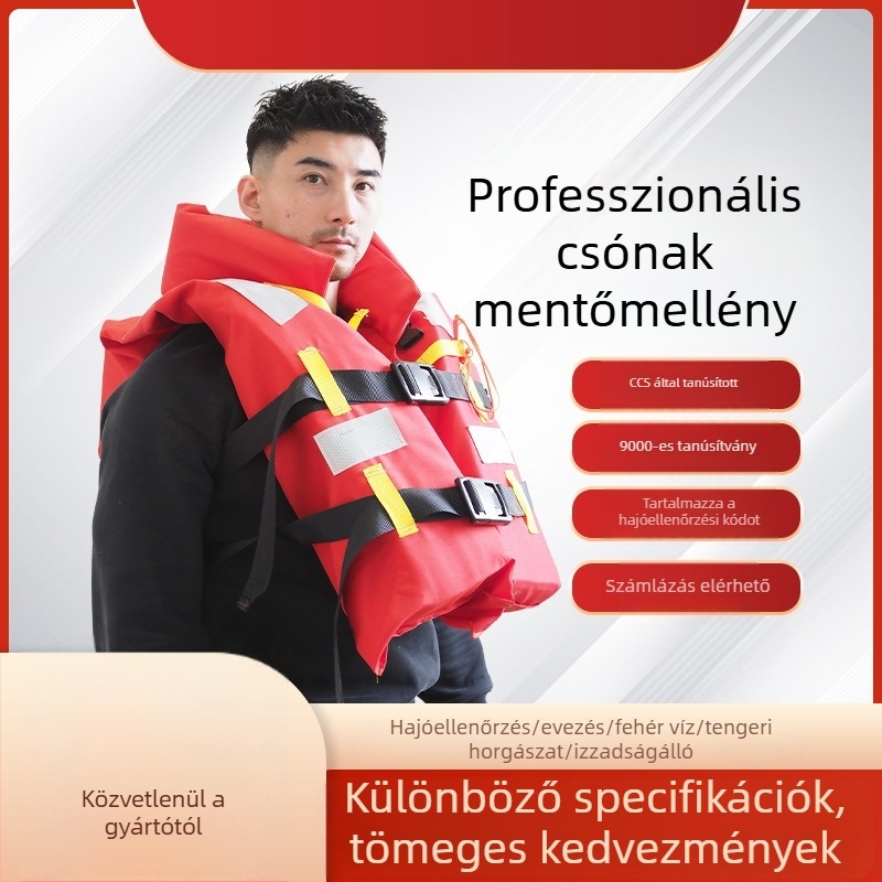 Gyerek mentőmellény tengeri használatra, CCS tanúsított, nagy felhajtóerő, léghólyag, fluoreszkáló