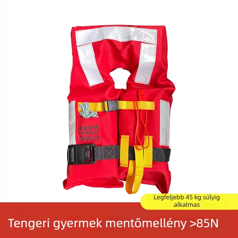 Gyerek mentőmellény tengeri használatra, CCS tanúsított, nagy felhajtóerő, léghólyag, fluoreszkáló