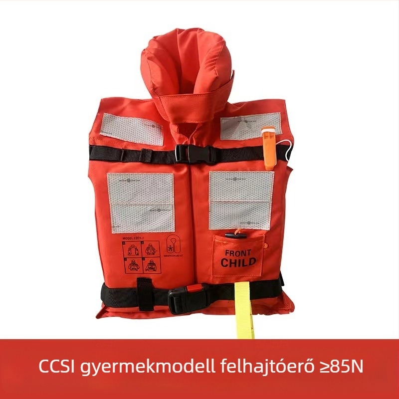 Gyerek mentőmellény tengeri használatra, CCS tanúsított, nagy felhajtóerő, léghólyag, fluoreszkáló