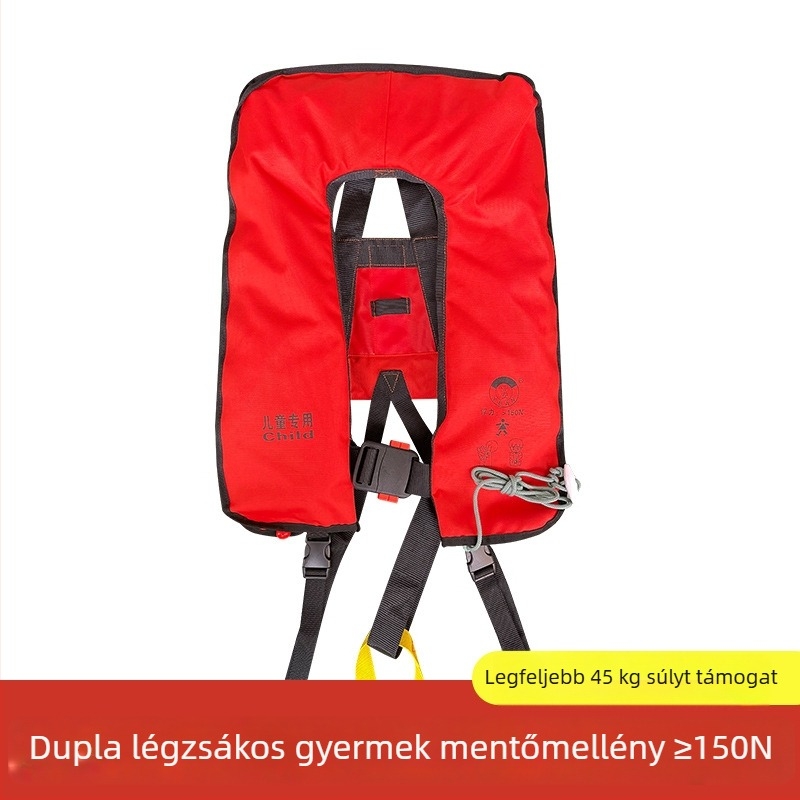 Gyerek mentőmellény tengeri használatra, CCS tanúsított, nagy felhajtóerő, léghólyag, fluoreszkáló