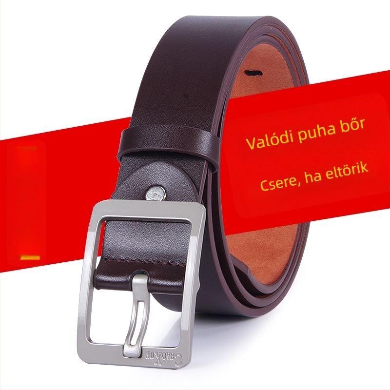 Férfi öv tűcsattal, széles, koreai stílusú, üzleti casual, fekete