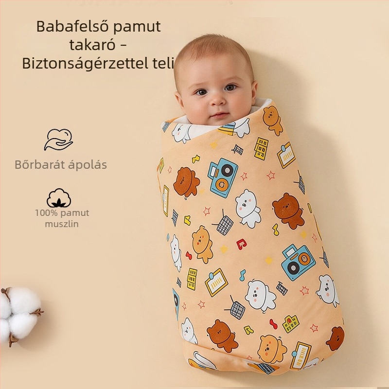 Újszülött számára géz-pamut swaddle takaró, tiszta pamut, vékony, tavasz–nyár, dupla réteg