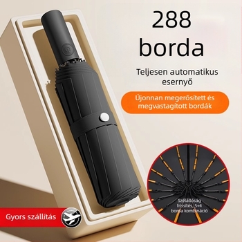 Teljesen automata összecsukható esernyő, szélálló, fekete bevonattal, napsütés és eső kettős használatra, UV-védelem, kültéri