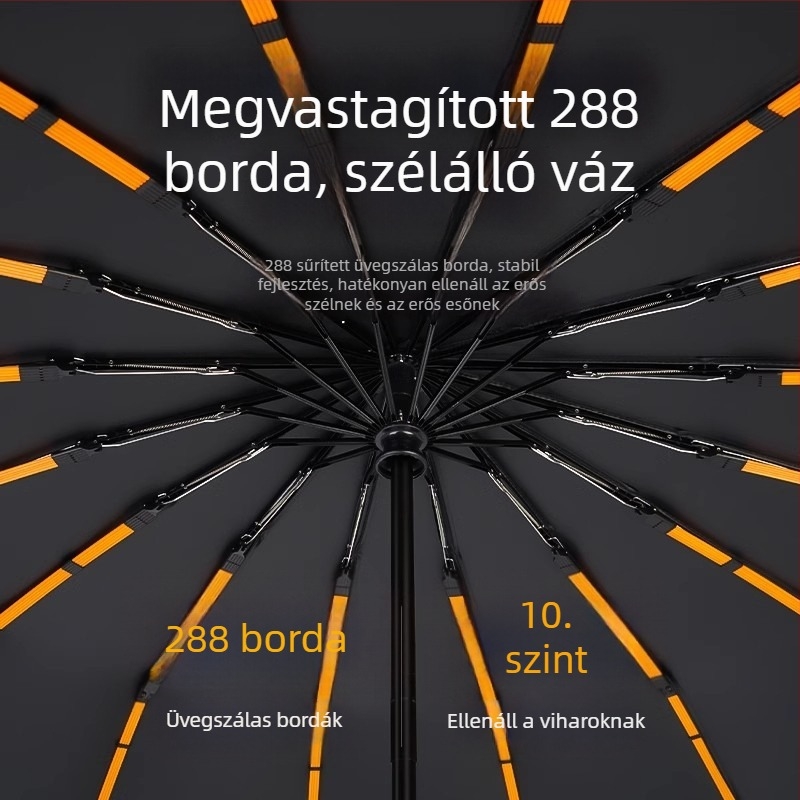 Teljesen automata összecsukható esernyő, szélálló, fekete bevonattal, napsütés és eső kettős használatra, UV-védelem, kültéri