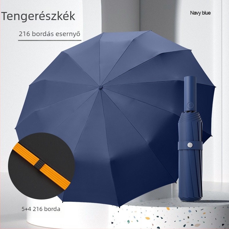 Teljesen automata összecsukható esernyő, szélálló, fekete bevonattal, napsütés és eső kettős használatra, UV-védelem, kültéri