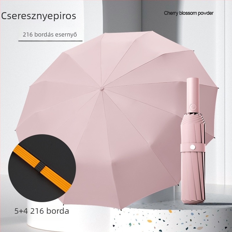Teljesen automata összecsukható esernyő, szélálló, fekete bevonattal, napsütés és eső kettős használatra, UV-védelem, kültéri