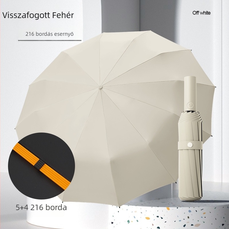Teljesen automata összecsukható esernyő, szélálló, fekete bevonattal, napsütés és eső kettős használatra, UV-védelem, kültéri