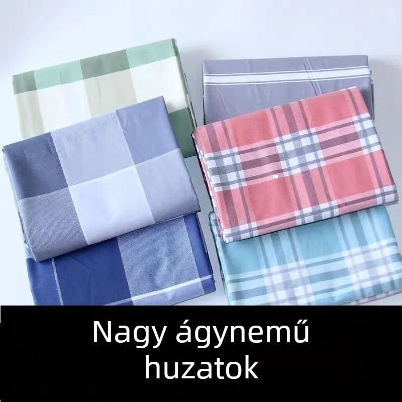 Geometriai kockás ágynemű szett, négy darab, lepedő- és paplanhuzat, plosk szövés, japán stílus, szintetikus rost