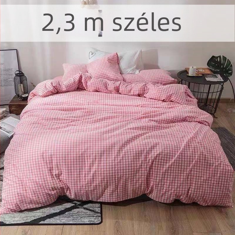 Geometriai kockás ágynemű szett, négy darab, lepedő- és paplanhuzat, plosk szövés, japán stílus, szintetikus rost