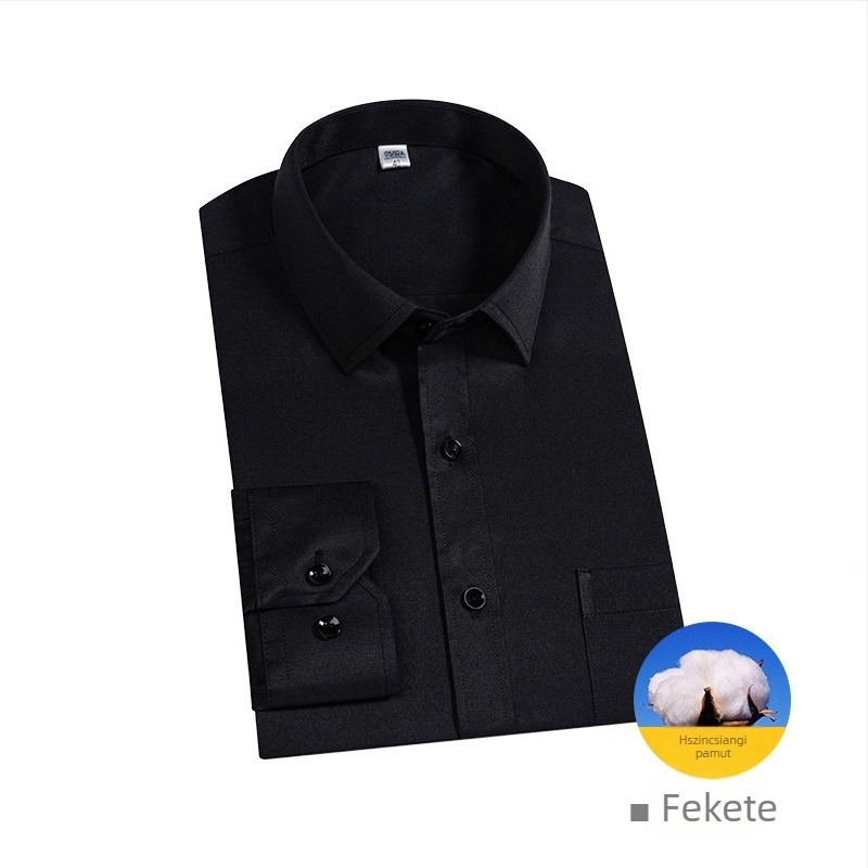 Férfi hosszú ujjú pamut ing, üzleti formális viselethez, lélegző, enyhén rugalmas