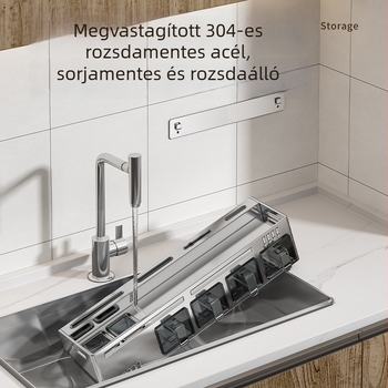 304 rozsdamentes acél fűszertartó polc, falra szerelhető, többfunkciós – olaj, só, szósz és ecet tárolására