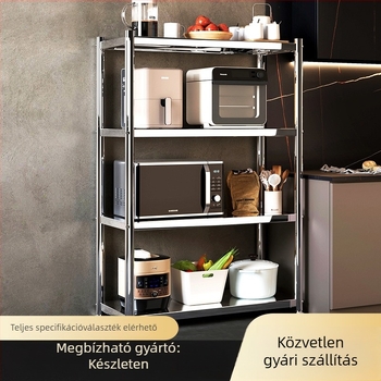 Rozsdamentes acél konyhai állvány, padlón álló, több szintes mikróhullámú tároló