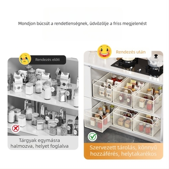 Konyhai kihúzható tárolóállvány fűszerek és edények tárolására, lecsöpögtető polccal, többfunkciós tároló