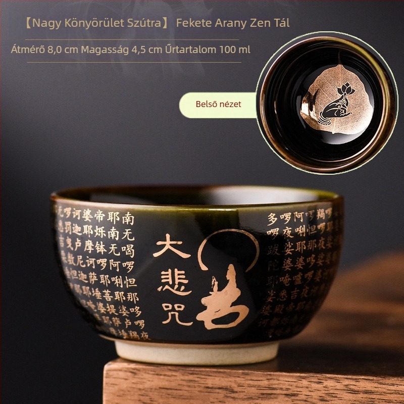 Zen porcelán teáscsésze Heart Sutra motívummal, Négy évszak aranyleveles design, Gongfu teáskészlet otthonra