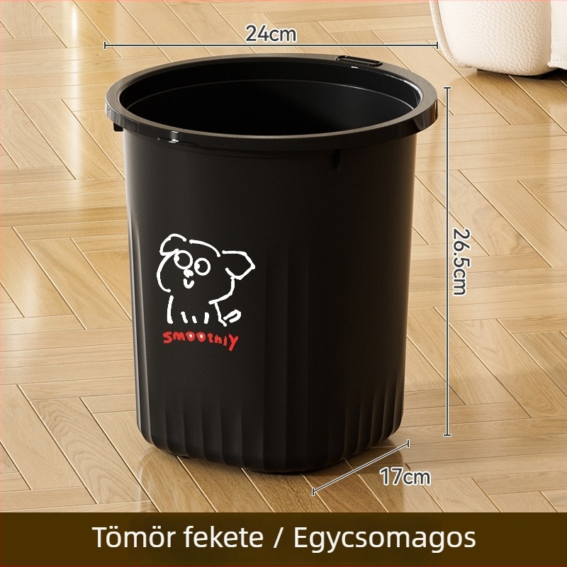 Nagy kapacitású, vastag falú háztartási szemetes – luxus megjelenés, nappali, konyha, hálószoba, fürdőszoba, kollégium – fedél nélkül, nyomógyűrűvel, 9 L
