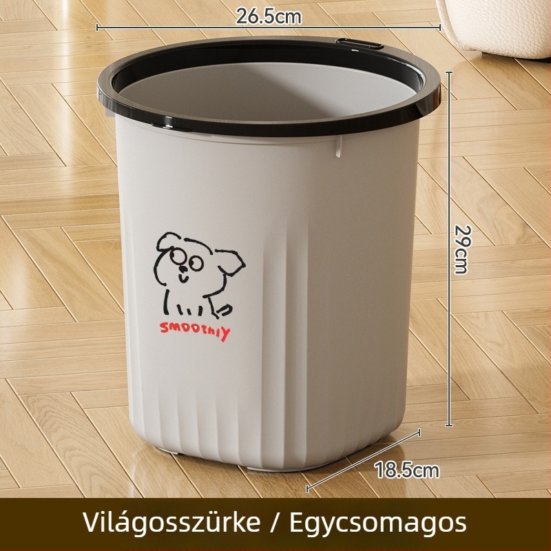 Nagy kapacitású, vastag falú háztartási szemetes – luxus megjelenés, nappali, konyha, hálószoba, fürdőszoba, kollégium – fedél nélkül, nyomógyűrűvel, 9 L