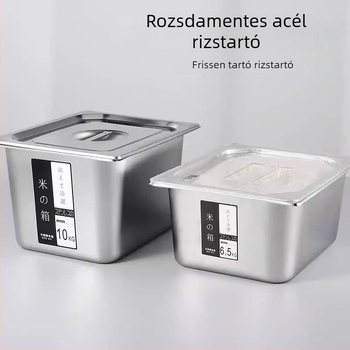 Rozsdamentes acél szögletes rizstároló, 10 L feletti kapacitás, minimalist design, háztartási használatra