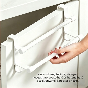 Rozsdamentes acélból készült kettős szintű szekrényajtóhoz tartó, kampókkal és törölközőtartóval