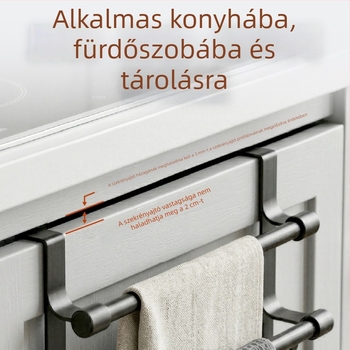 Rozsdamentes acélból készült kettős szintű szekrényajtóhoz tartó, kampókkal és törölközőtartóval