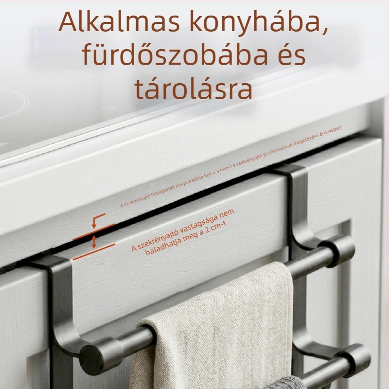Rozsdamentes acélból készült kettős szintű szekrényajtóhoz tartó, kampókkal és törölközőtartóval