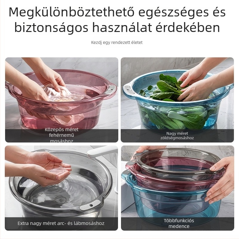 Otthoni használatra tervezett nagy kör műanyag lavór – arcmosáshoz, ruhához és lábfürdőhöz
