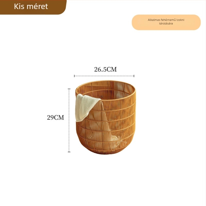 Háztartási szennyeskosár, otthonra szennyes ruhákhoz, rattan-stílusú mosókosár, könnyed luxus és magas esztétikai érték.