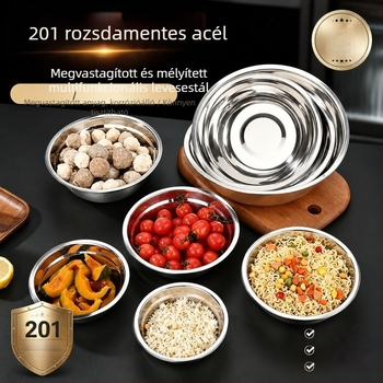 Rozsdamentes acélból készült tál zöldségek és tészta keveréséhez, leveses tál, háztartási zöldségmosó tál, vastagabb konyhai tál, rizs tál