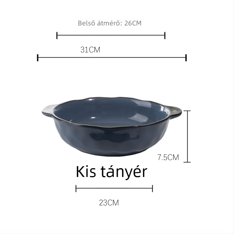 Kerámia dupla fülű leveses tálak készlet, 14 és 12 hüvelyk, halételekhez és levesekhez.