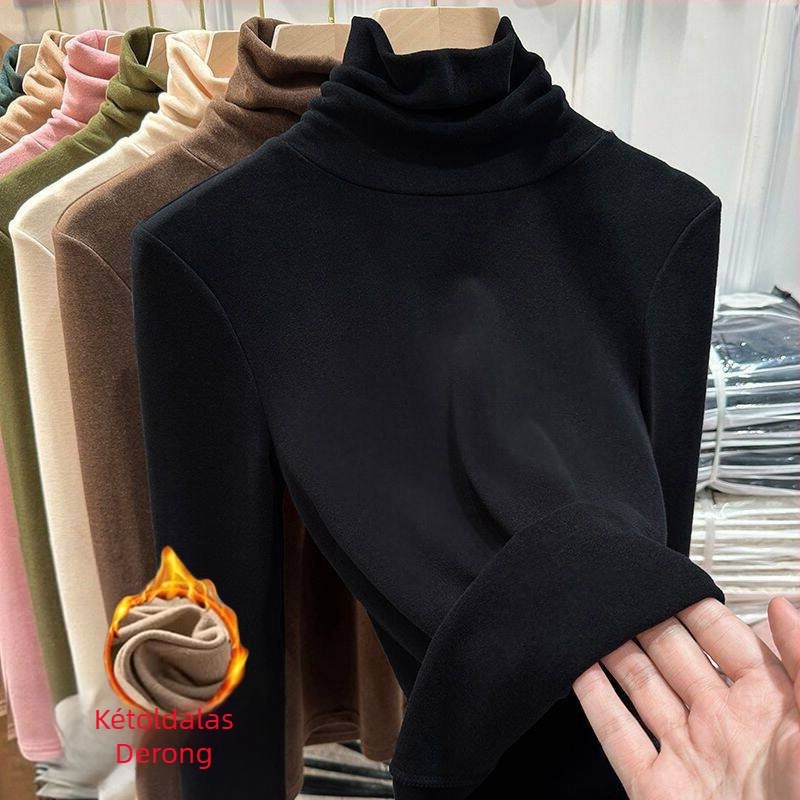 Női magas galléros fleece-béléses meleg felső, karcsúsított szabás, hosszú ujjú, ősz-tél