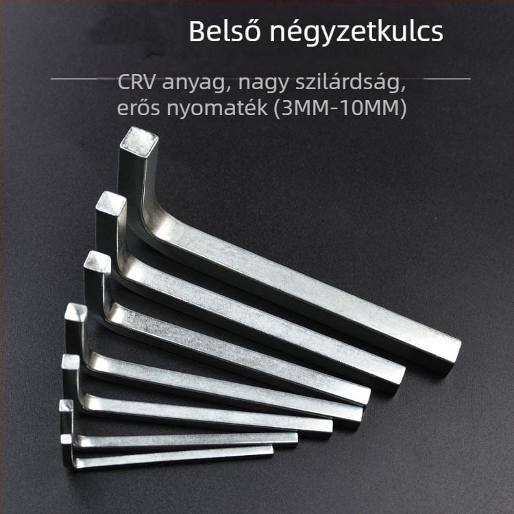 Négyszögletes kulcs és L‑alakú négyszögletes csavarhúzó készlet, négy oldalú kulcs
