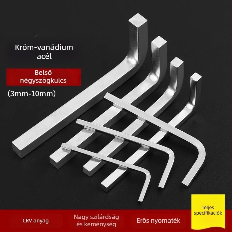 Négyszögletes kulcs és L‑alakú négyszögletes csavarhúzó készlet, négy oldalú kulcs